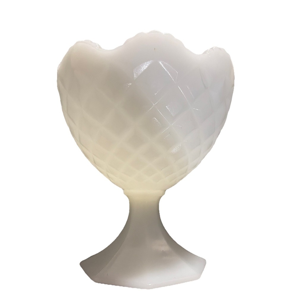Vintage Napco White Milk Glass Pedestal Candy Dish Diamond Pattern